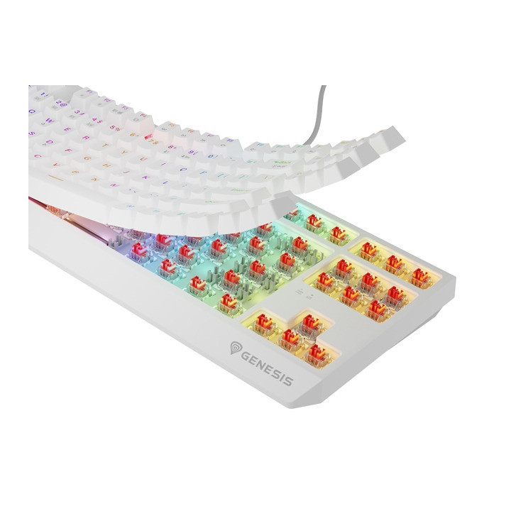 Безжична механична геймърска клавиатура Genesis Thor 230 TKL, US White RGB Mechanical Outemu Red - NKG-2165