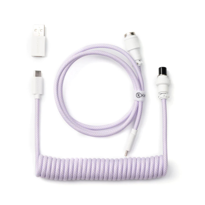 Кабел за клавиатура Keychron Coiled Aviator Straight Custom USB Cable, USB-C - USB-C, Light Purple - Cab-17