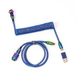 Кабел за клавиатура Keychron Colorful Premium Coiled Cable, USB-C - USB-C, Rainbow Blue - Cab-6