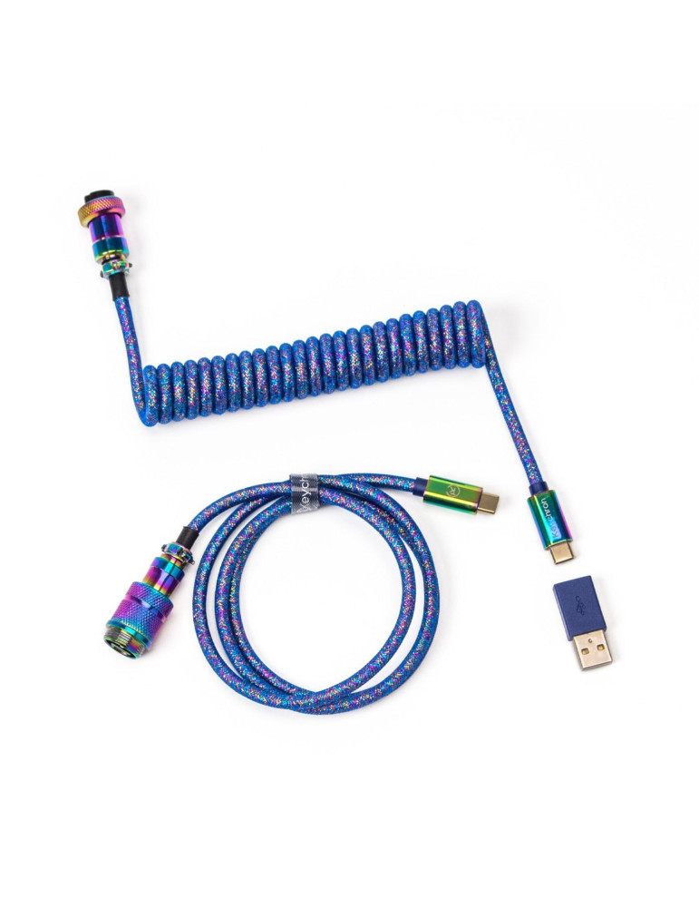 Кабел за клавиатура Keychron Colorful Premium Coiled Cable, USB-C - USB-C, Rainbow Blue - Cab-6