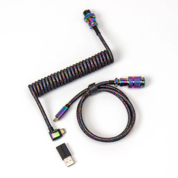 Кабел за клавиатура Keychron Colorful Premium Coiled Angled, USB-C - USB-C, Rainbow Plated Black - Cab-7