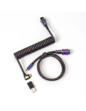 Кабел за клавиатура Keychron Colorful Premium Coiled Angled, USB-C - USB-C, Rainbow Plated Black - Cab-7