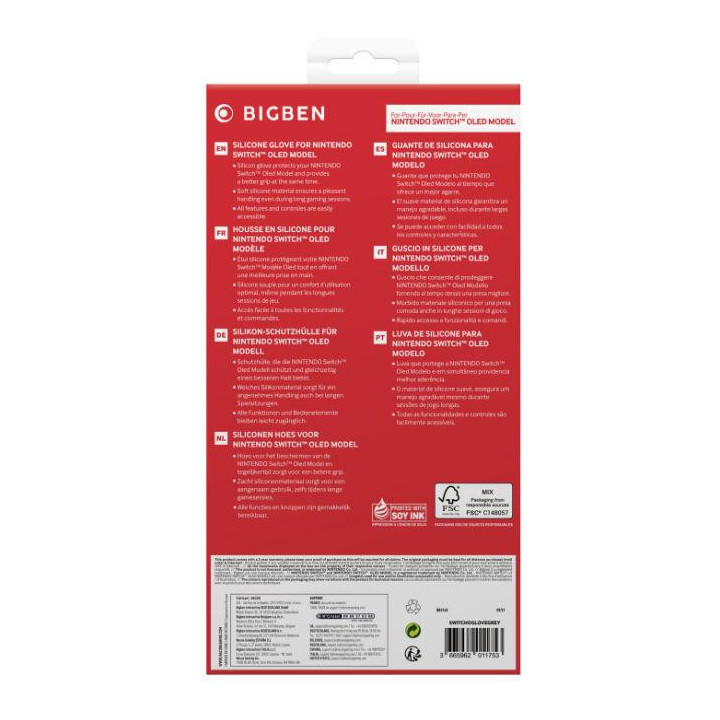 Силиконов защитен калъф Big Ben Silicon Glove, сив (Nintendo Switch OLED) - SWITCHOGLOVEGREY
