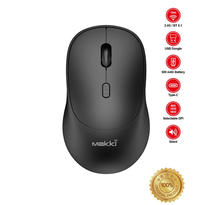 Bluetooth презареждаема тиха мишка Makki  MSX-2401, USB-C, Silent, 1600dpi, 2.4G, Bluetooth, Rechargeable - MAKKI-MSX-2401