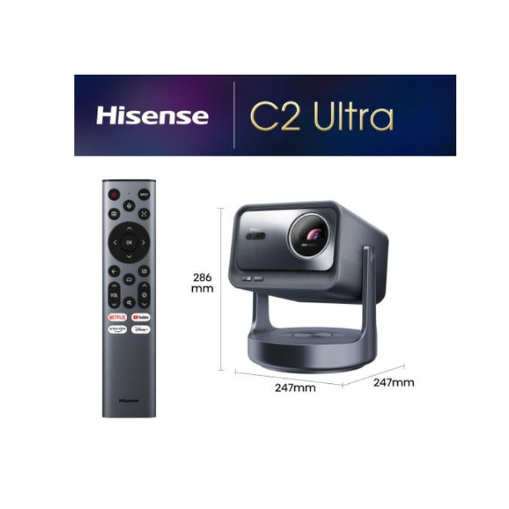 Проектор Hisense C2 Ulta Smart mini Laser Projector, 4K Ultra HD 3840x2160, 2000:1, 3000 lum, 60 Hz, Optical Zoom& Digital Zoom, Dolby Vision, IMAX enhanced, Dolby Vision, HDR10  , HDR10, HLG, 2*10W  20W Subwoofer, Designed for XBOX - 20015101