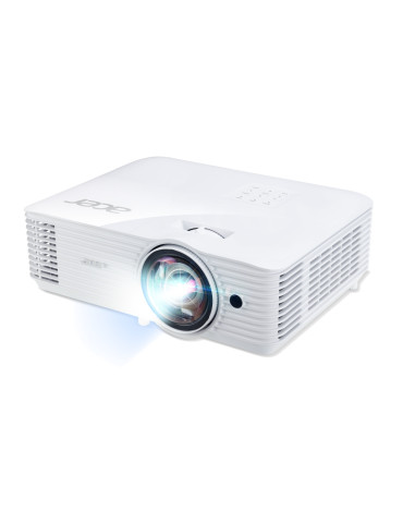 Проектор Acer S1386WH, DLP, Short Throw, WXGA (1280x800), 3600 ANSI Lumens, 20000:1, 3D, HDMI, VGA, RCA, Audio in, Audio out, VGA out, DC Out (5V/1A, USB-A), Speaker 16W, White ПОДАРЪК Екран 82.5" Acer - MR.JQU11.001_MC.JBG11.00E