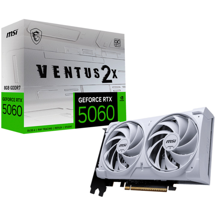 Видео карта MSI NVIDIA GeForce RTX 5060 8G VENTUS 2X OC WHITE, 8GB GDDR7, 128bit