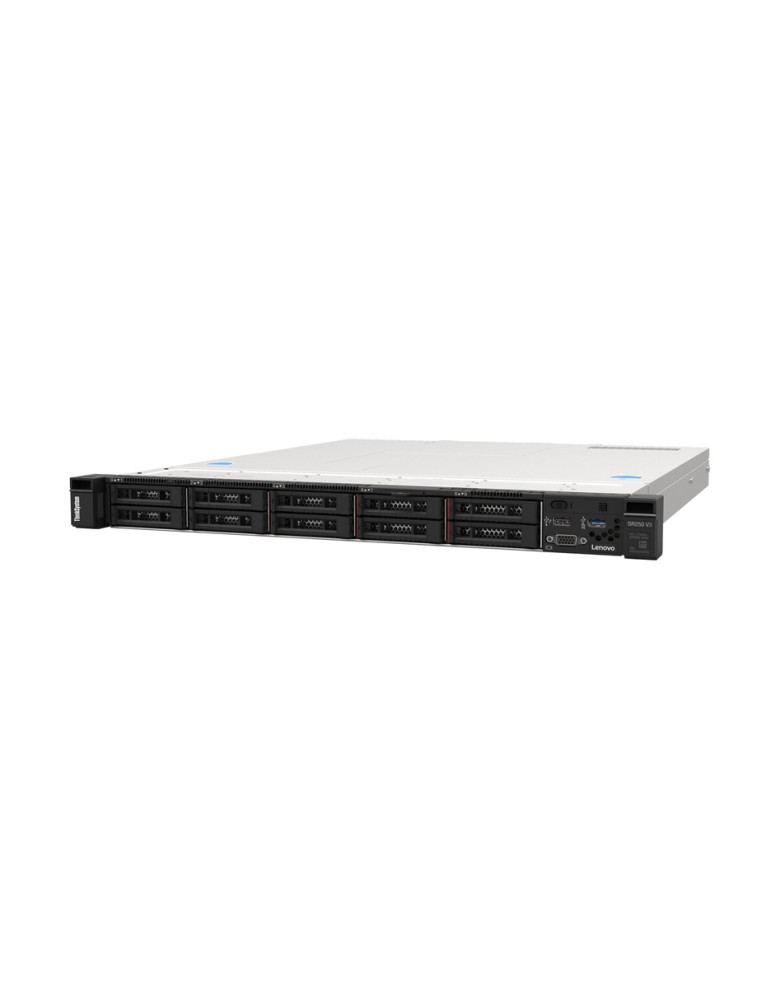 Сървър Lenovo ThinkSystem SR250 V3, Xeon E-2468 (8C 2.6GHz 16MB Cache/65W), 1xRAM 32GB,, O/B, 2.5" HS (8), 5350-8i Internal, HS 800W Titanium, XCC2 Platinum, Rails - 7DCLA00TEA