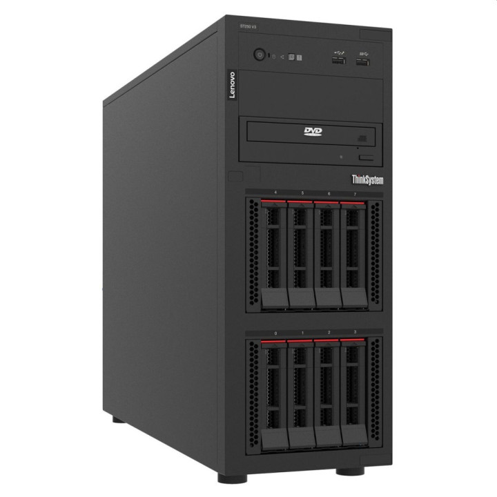 Сървър Lenovo ThinkSystem ST250 V3, Xeon E-2468 (8C 2.6GHz 16MB Cache/65W), 1xRAM 32GB,, O/B, 2.5" HS (8), 5350-8i, HS 800W Titanium, XCC2 Platinum, No DVD - 7DCEA02VEA