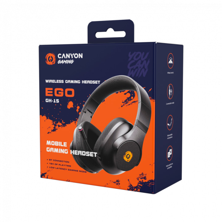 Bluetooth геймърски слушалки Canyon EGO GH-15 2in1 BT Black - CND-SGHS15B