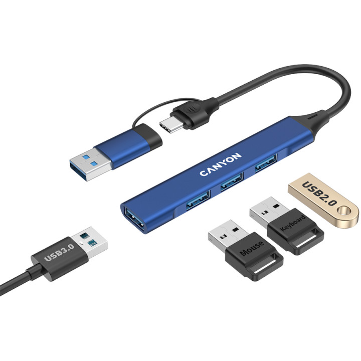 Хъб Canyon DS-02 4in1 USB-A/C Blue - CNS-TDS02BL