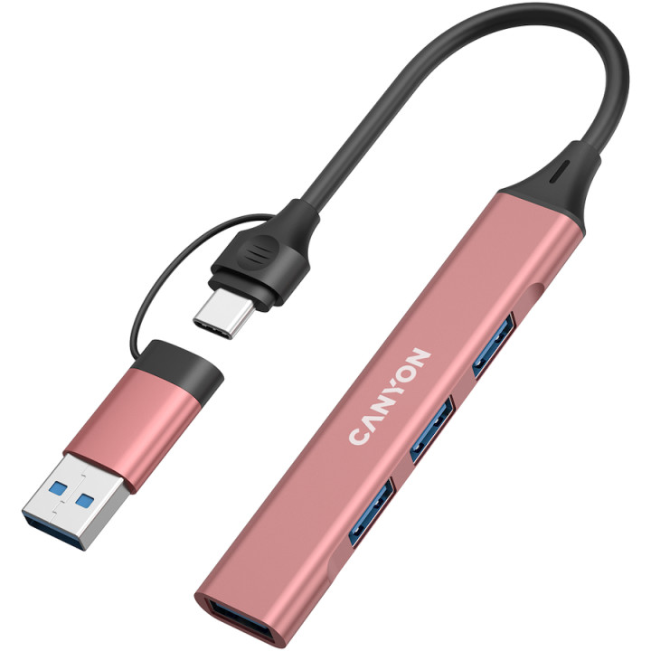 Хъб Canyon DS-02 4in1 USB-A/C Pink - CNS-TDS02P