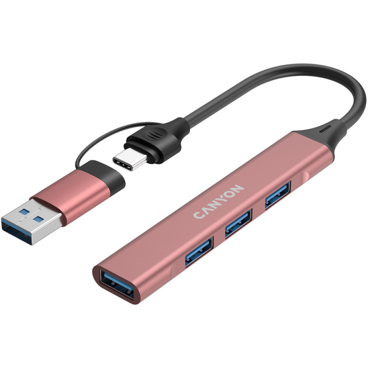 Хъб Canyon DS-02 4in1 USB-A/C Pink - CNS-TDS02P