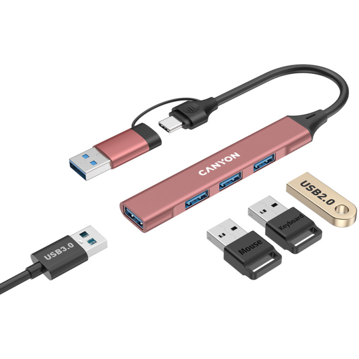 Хъб Canyon DS-02 4in1 USB-A/C Pink - CNS-TDS02P