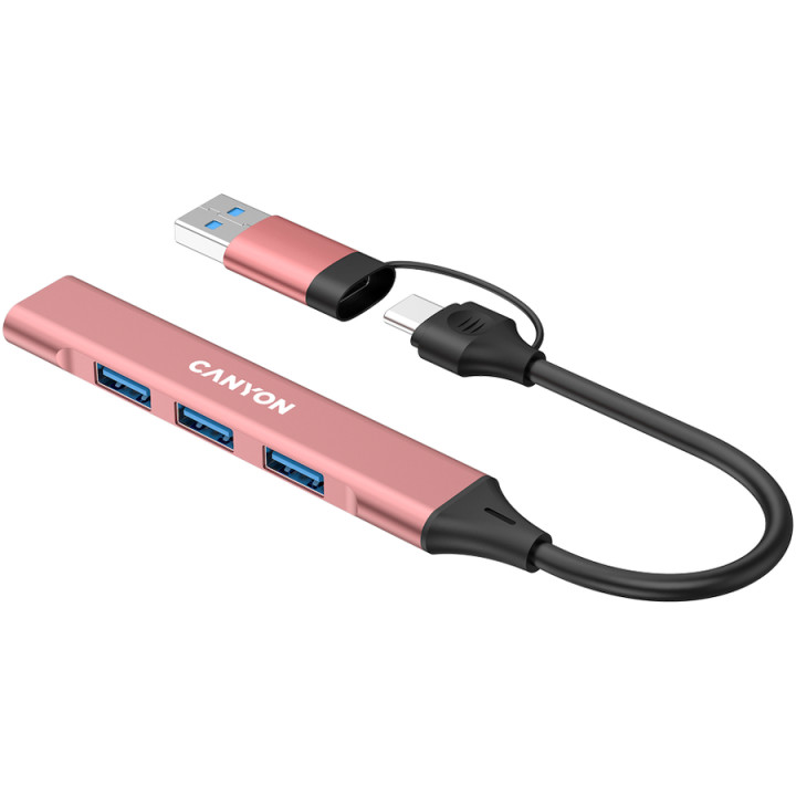 Хъб Canyon DS-02 4in1 USB-A/C Pink - CNS-TDS02P