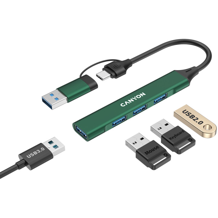 Хъб Canyon DS-02 4in1 USB-A/C Green - CNS-TDS02GR
