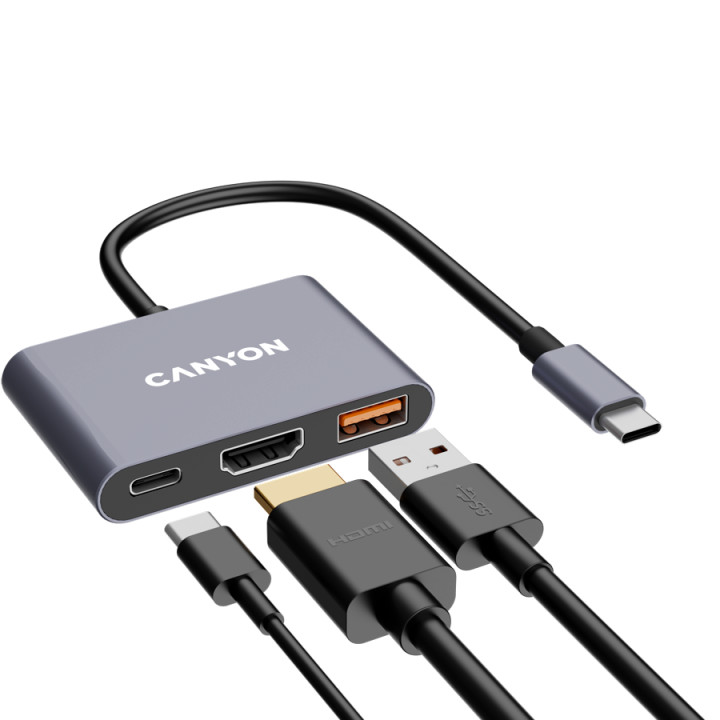 Хъб Canyon DS-4 3in1 USB-C Grey - CNS-TDS4
