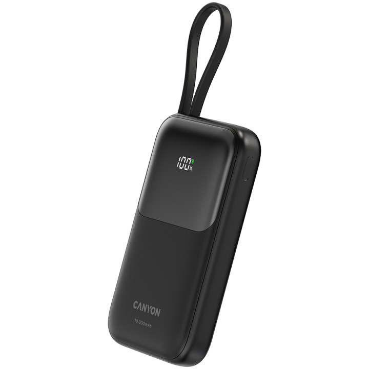 Външна батерия Canyon OnPower 101 built-in cable 10000 mAh PD22.5W Black - CNS-CPB101BK