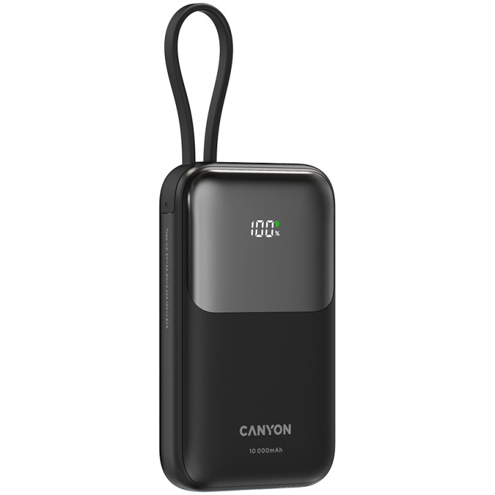 Външна батерия Canyon OnPower 101 built-in cable 10000 mAh PD22.5W Black - CNS-CPB101BK