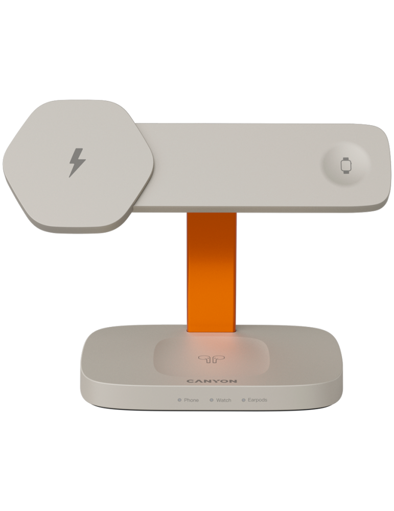Безконтактно зарядно Canyon Hexagon 310 3in1 LightGrey/Orange - CNS-WCS310LGOR