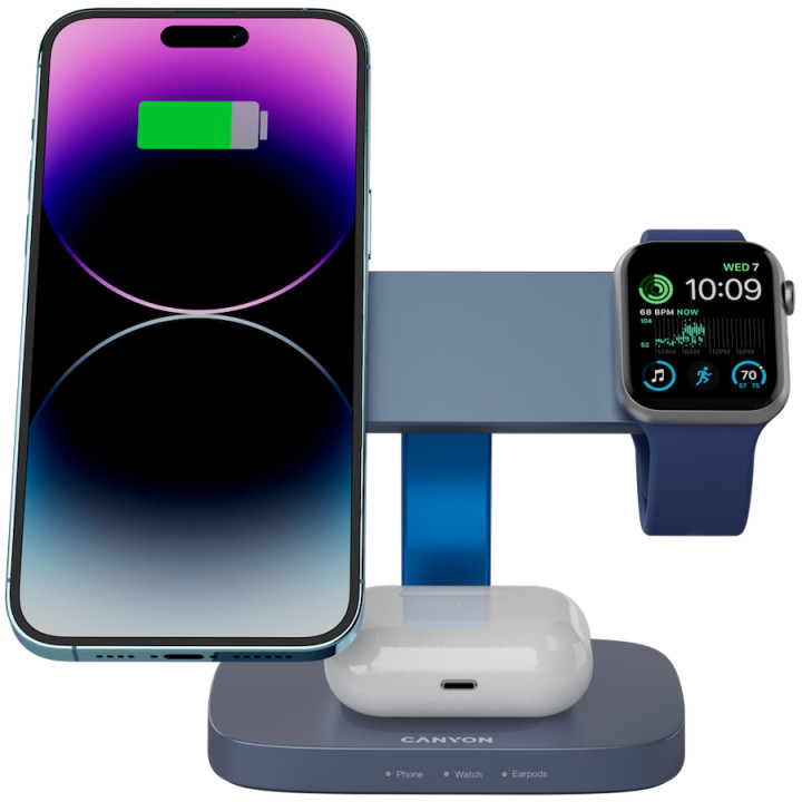 Безконтактно зарядно Canyon Hexagon 310 3in1 DarkGrey/Blue - CNS-WCS310DGBL