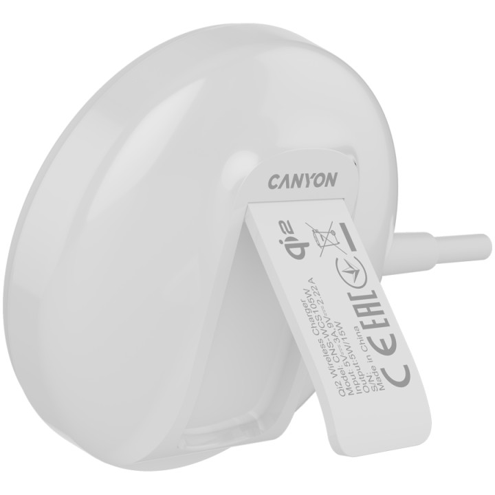 Безконтактно зарядно Canyon WS-105 15W Qi2 White - CNS-WCS105W