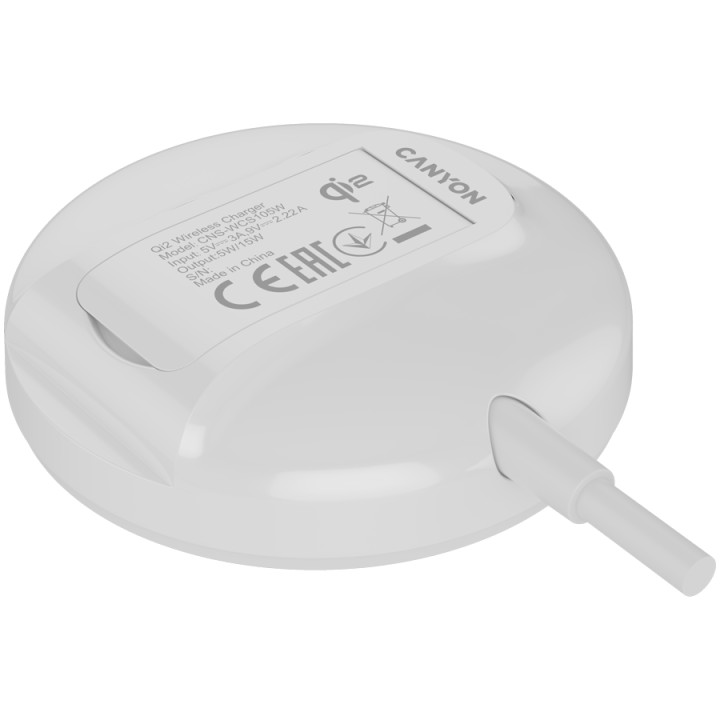 Безконтактно зарядно Canyon WS-105 15W Qi2 White - CNS-WCS105W
