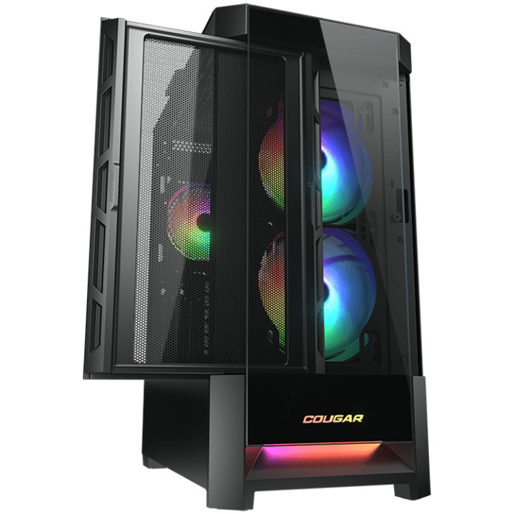 Кутия за компютър Cougar Duoface RGB Black Mid Tower, Airflow Front Panel, 2 x 140mm & 1x 120mm ARGB Fans incl., TG Left Panel - CGR-5ZD1B-RGB