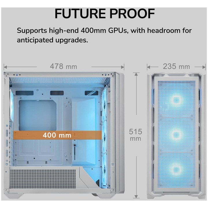 Кутия за компютър Cougar MX600, Mid Tower, White - CGR-57C9W-RGB