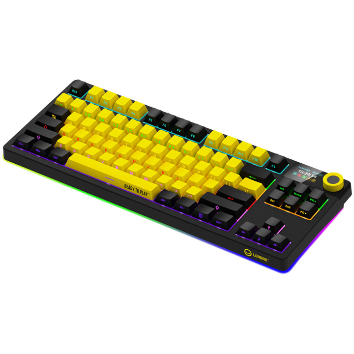 Безжична механична геймърска клавиатура Lorgar KBP70TKLW, Wireless TKL Mechanical Gaming Keyboard Pro, Black/yellow, EN layout - LRG-KBP70TKLW-YL-US