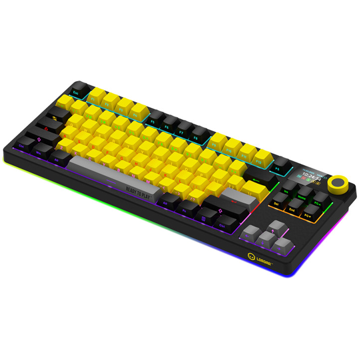 Безжична механична геймърска клавиатура Lorgar KBP70TKLW, Wireless TKL Mechanical Gaming Keyboard Pro, Black/yellow, EN layout - LRG-KBP70TKLW-YL-US