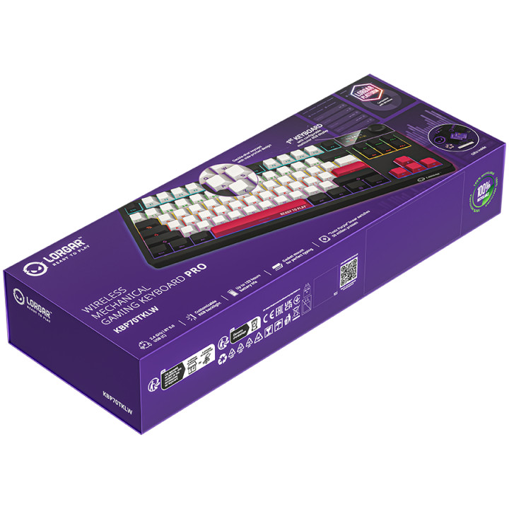 Безжична механична геймърска клавиатура Lorgar KBP70TKLW, Wireless TKL Mechanical Gaming Keyboard Pro, Black/red, EN layout - LRG-KBP70TKLW-BK-US