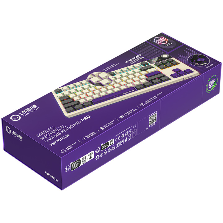 Безжична механична геймърска клавиатура Lorgar KBP70TKLW, Wireless TKL Mechanical Gaming Keyboard Pro, Beige, EN layout - LRG-KBP70TKLW-RT-US