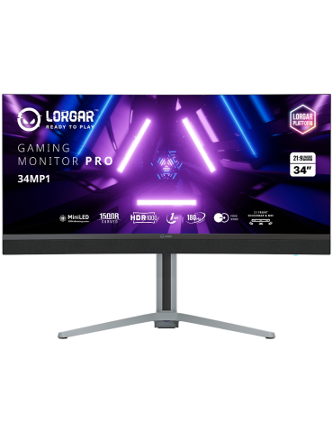 Монитор Lorgar 34MP1, 34" (3440*1440) VA curved, UWQHD MiniLED Gaming Monitor Pro, black/milky grey - LRG-34MP1W180C-GY
