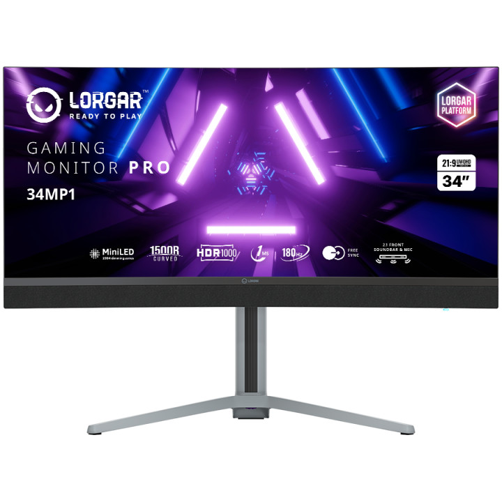 Монитор Lorgar 34MP1, 34" (3440*1440) VA curved, UWQHD MiniLED Gaming Monitor Pro, black/milky grey - LRG-34MP1W180C-GY
