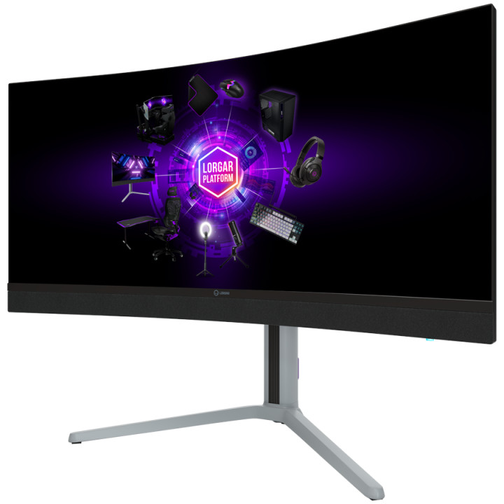 Монитор Lorgar 34MP1, 34" (3440*1440) VA curved, UWQHD MiniLED Gaming Monitor Pro, black/milky grey - LRG-34MP1W180C-GY