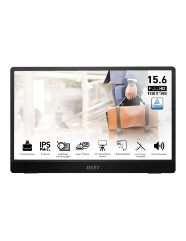 Монитор MSI PRO MP161 E2 15.6" FHD IPS, 1920x1080 (FHD), IPS Anti-glare, 4ms (GTG), 60Hz, Mini-HDMI (2.0b), Type-C - 9S6-3BP70H-020