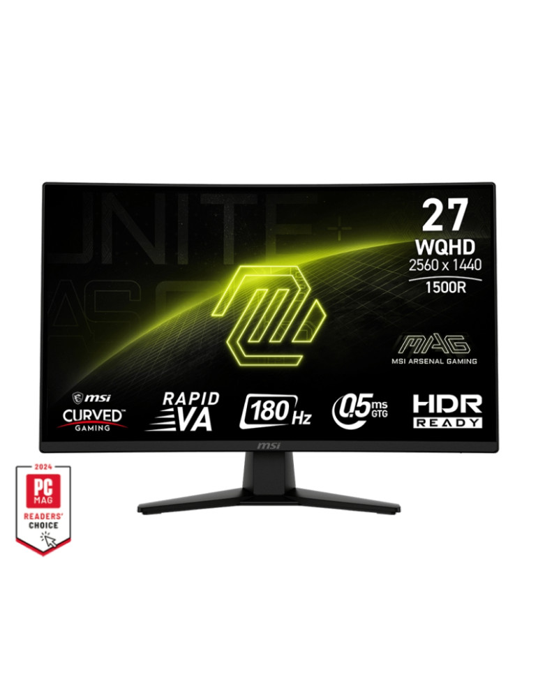 Монитор MSI MAG 274CQF, 27", 0.5ms, 180Hz, Rapid VA, 2560x1440 (WQHD), 16:9, CURVE 1500R, Adaptive-Sync, 93% DCI-P3, AG, 300 nits, 5000:1, DCR 100M:1, DP(1.4), HDMI 2.0b, Tilt, VESA, Black - 9S6-3CE31T-007