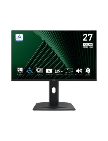 Монитор MSI PRO MP275PG, 27", 1ms, 100Hz, IPS, 1920x1080 (FHD), 16:9, FLAT, Adaptive-Sync, MSI Power Link, EyesErgo, 78% SRGB, AG, 300 nits, 1000:1, DP (1.2a), HDMI 1.4b, VGA, Line-in, Speakers 2W, Pivot, Heigh Adj. 130 mm, VESA, Black - 9S6-3PC39M-053
