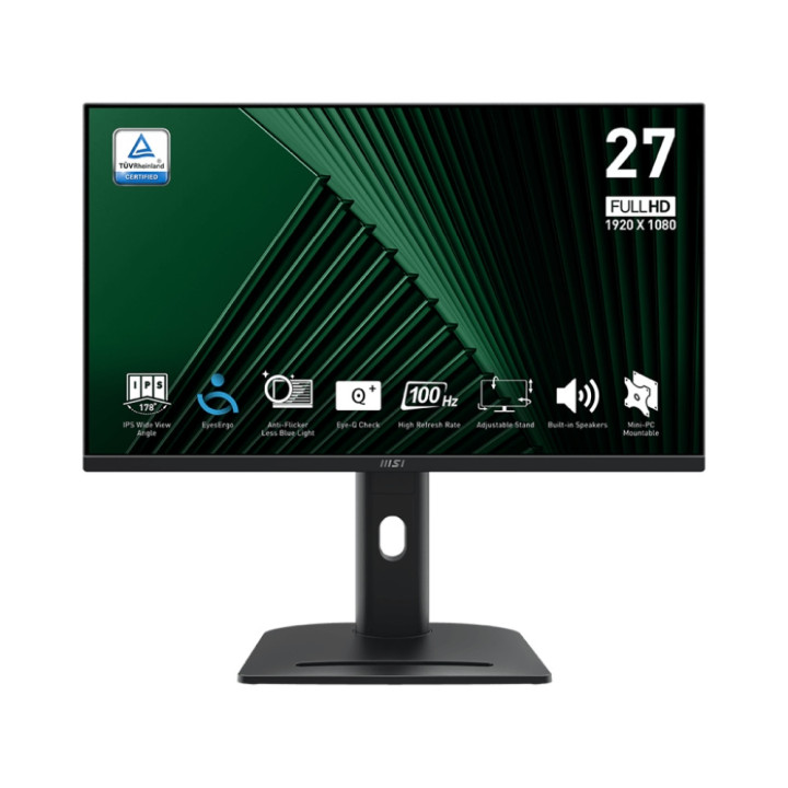 Монитор MSI PRO MP275PG, 27", 1ms, 100Hz, IPS, 1920x1080 (FHD), 16:9, FLAT, Adaptive-Sync, MSI Power Link, EyesErgo, 78% SRGB, AG, 300 nits, 1000:1, DP (1.2a), HDMI 1.4b, VGA, Line-in, Speakers 2W, Pivot, Heigh Adj. 130 mm, VESA, Black - 9S6-3PC39M-053