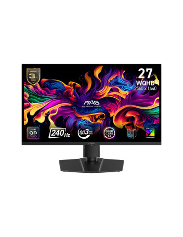 Монитор MSI MAG 271QP QD-OLED X24, 26.5", 240Hz, 0.03ms, 2560x1440 (WQHD), Oled Care 2.0, 16:9, Flat, Adaptive-Sync, HDR True Black 400, 99% DCI-P3, AR, FW Update, 450 nits, DCR 150M:1, DP(1.4a) HBR3, HDMI 2.1, Pivot, Heigh Adj., VESA, Black - 9S6-3CD89T-