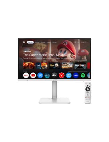 Монитор MSI Modern MD272UPSW, 27", 4ms, IPS, 3840x2160 (UHD), 16:9, Flat, Smart Google TV, Remote Control, HDR Ready, 300 nits, 1000:1, DP(1.4a), HDMI2.0b, TypeC DP, USB (2.0), LAN, WiFi 5, BT 5, Dolby Audio, Heigh Adj., White - 9S6-3PB19H-261