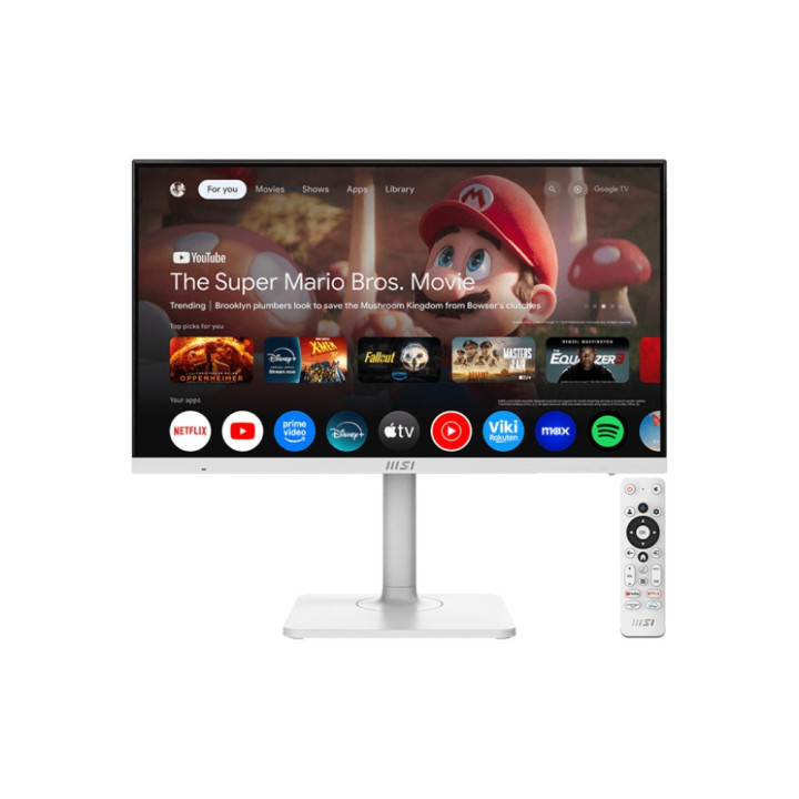 Монитор MSI Modern MD272UPSW, 27", 4ms, IPS, 3840x2160 (UHD), 16:9, Flat, Smart Google TV, Remote Control, HDR Ready, 300 nits, 1000:1, DP(1.4a), HDMI2.0b, TypeC DP, USB (2.0), LAN, WiFi 5, BT 5, Dolby Audio, Heigh Adj., White - 9S6-3PB19H-261