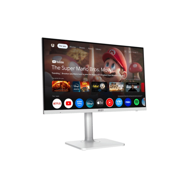 Монитор MSI Modern MD272UPSW, 27", 4ms, IPS, 3840x2160 (UHD), 16:9, Flat, Smart Google TV, Remote Control, HDR Ready, 300 nits, 1000:1, DP(1.4a), HDMI2.0b, TypeC DP, USB (2.0), LAN, WiFi 5, BT 5, Dolby Audio, Heigh Adj., White - 9S6-3PB19H-261