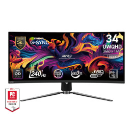 Монитор MSI MPG 341CQPX QD-OLED, 34.18", 0.03ms, 240Hz, 3440x1440(UWQHD), 21:9, CURVE 1800R, AR, FreeSync Premium Pro, CLEARMR 13000, HDR True Black 400, 1000 nits, 3000:1, DCR 150M:1, DP(1.4a), HDMI 2.1, TypeC DP, USB hub, Heigh Adj., Black - 9S6-3DD04T-