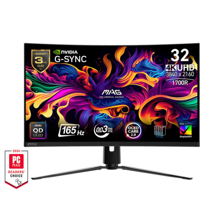 Монитор MSI MAG 321CUP QD-OLED, 31.5", 0.03ms, 165Hz, 3840x2160 (UHD), Curve 1700R, G-Sync Compatible, Oled Care 2.0, DisplayHDR 400 True Black, ClearMR 9000, FW UPDATE, Delta E?2, 1.5M:1, HDMI 2.1, DP 1.4a, TypeC DP, Heigh Adj., Black - 9S6-3DD54T-001