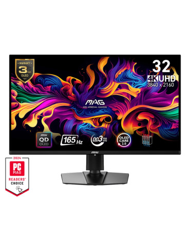 Монитор MSI MAG 321UP QD-OLED, 32", 0.03ms, 165Hz, 3840x2160 (UHD), 16:9, Flat, Oled Care 2.0, FreeSync Premium Pro, Clear MR 9000, AR, 250 nits, DCR 150M:1, DP(1.4a), HDMI 2.1, TypeC DP, Heigh Adj., Black - 9S6-3DD39T-012
