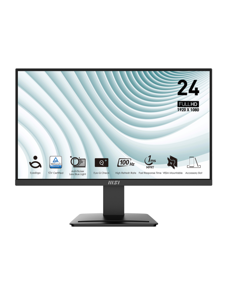 Монитор MSI PRO MP2412, 23.8", 1920x1080, FHD VA Anti-glare, 1ms (MPRT) 4ms (GTG), 100Hz, Video ports HDMI (1.4b), DP (1.2a) - 9S6-3BA9CH-059