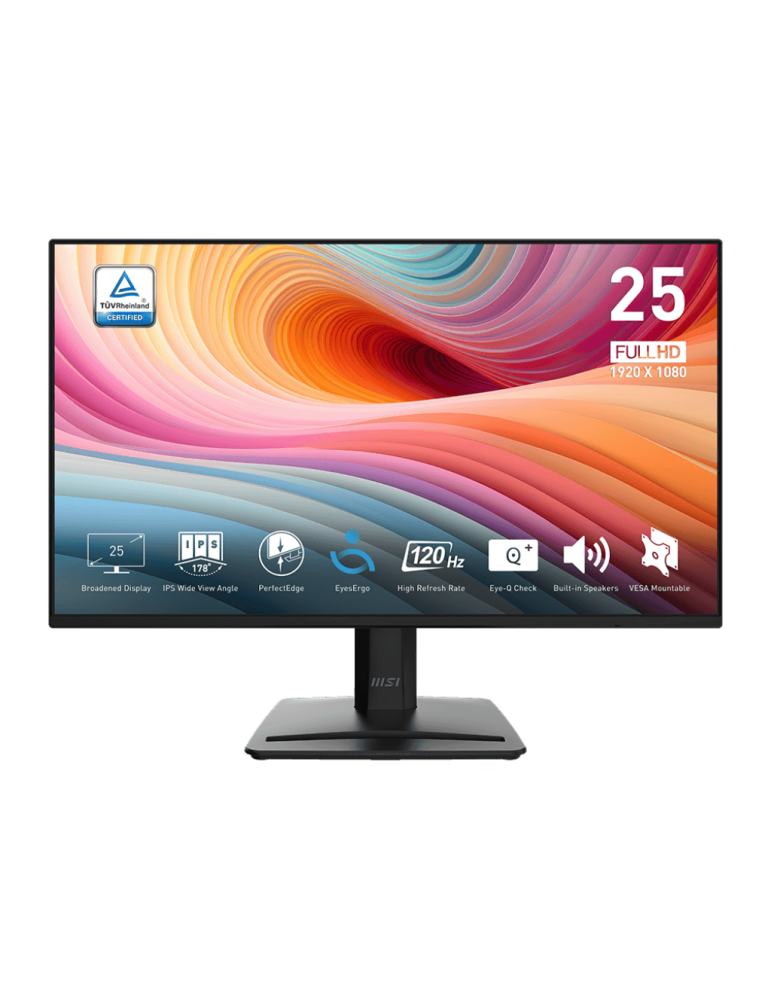 Монитор MSI PRO MP252 E2, 24.5", 1920x1080, FHD IPS Anti-glare, 1ms (MPRT) 4ms (GTG), 120Hz, Video ports: HDMI 1.4 (FHD@120Hz), DisplayPort (1.2a) - 9S6-3PC9CT-001