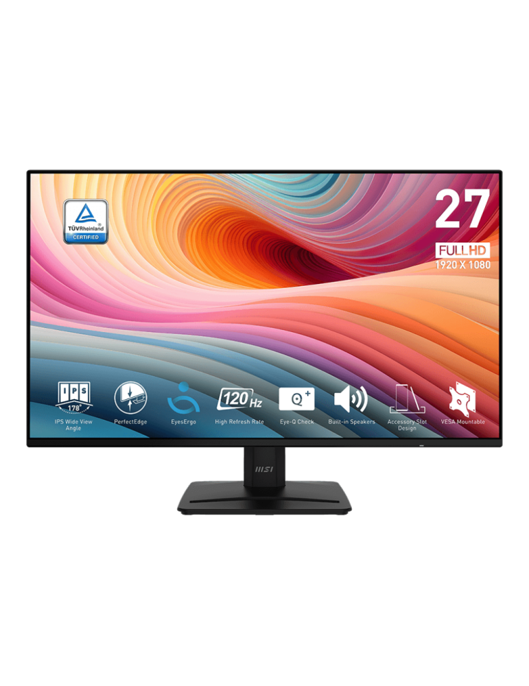 Монитор MSI PRO MP271A E2, 27", 1920x1080, FHD IPS Anti-glare, 1ms (MPRT) 4ms (GtG), 120Hz, Video ports: HDMI 1.4b (FHD@120Hz), DisplayPort 1.2a, D-Sub (VGA) - 9S6-3PD0CT-001